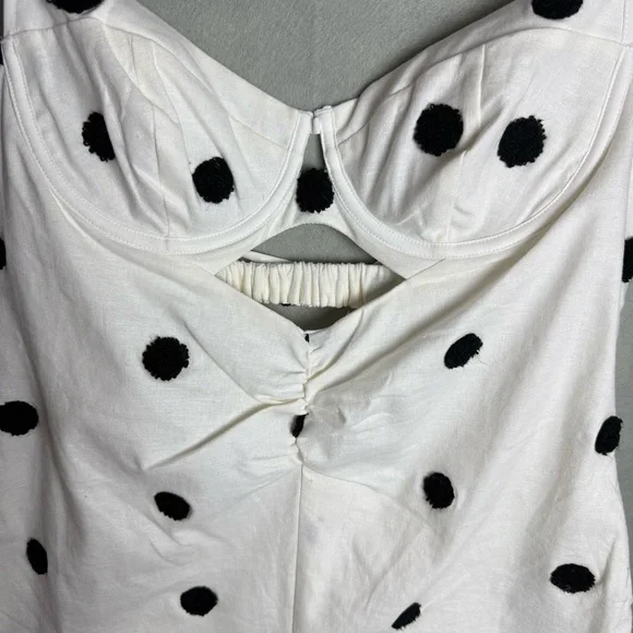 Brand New For Love & Lemons Abigail Polka Dot Mini Dress in Ivory White Black XL - Picture 3 of 13